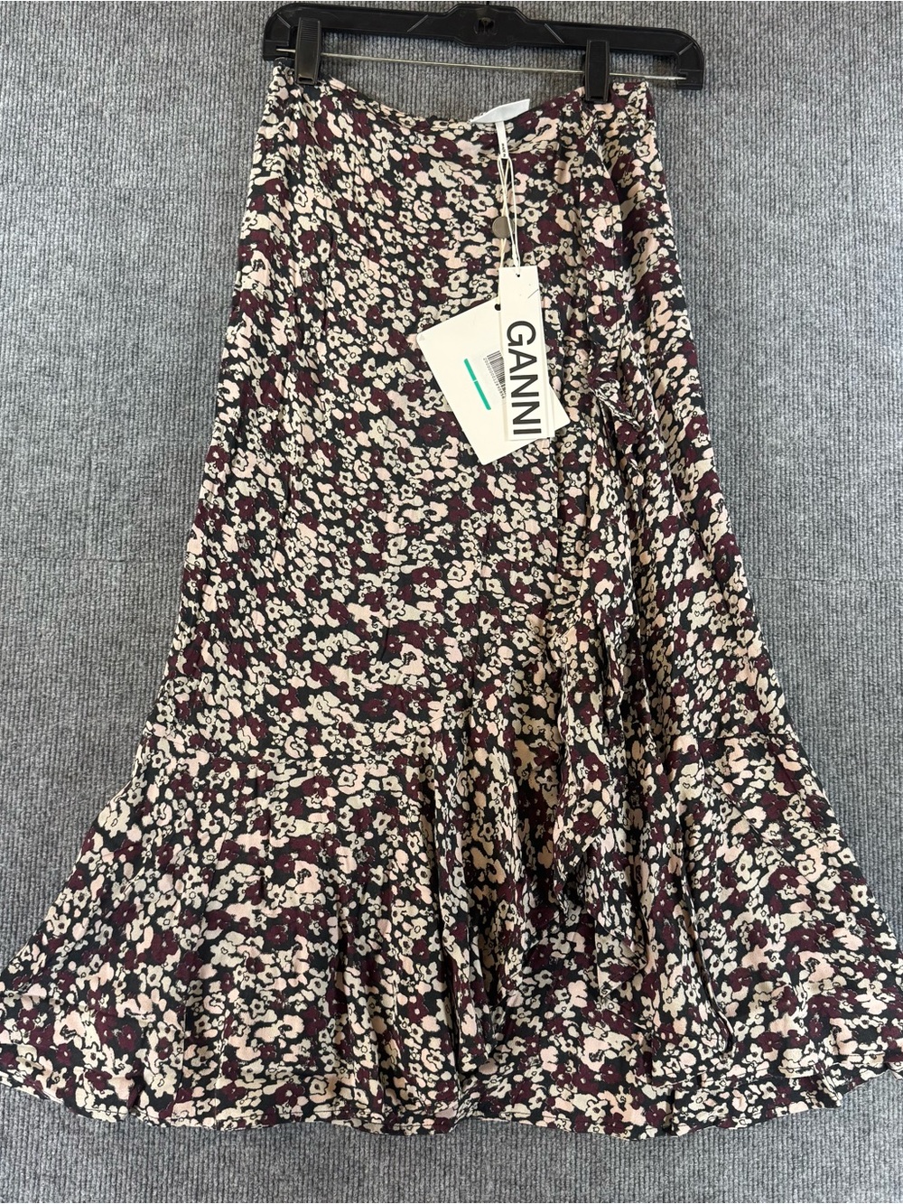 GANNI Printed Georgette Ruffle Midi Skirt NWT Womens Size 34 US 2 Floral Chiffon